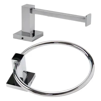 2X Stainless Steel Toilet Roll Holder and Towel Ring Set