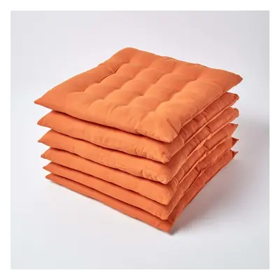 (Set of 6, Burnt Orange) Plain Seat Pad with Button Straps 100% Cotton