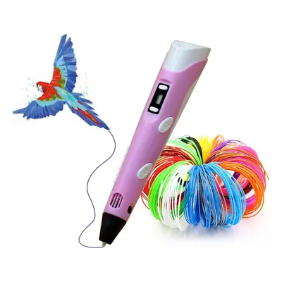 (Pink) 3D Print Pen Drawing Pen+LCD Screen+PLA Filaments