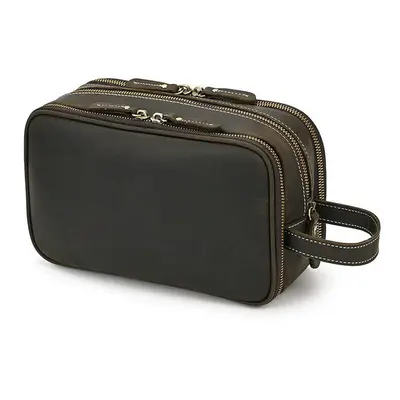 (Dark Brown(26cm)) Genuine leather toiletry travel bag for men women black luxury style makeup b