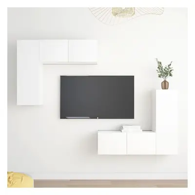 vidaXL TV Cabinet Set Piece White Chipboard Home Furniture TV Stand Cabinet