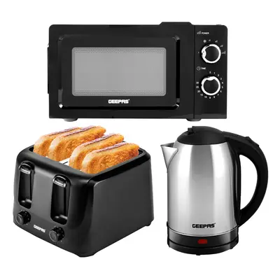 Geepas Jug Kettle Slice Bread Toaster & 20L Microwave Kitchen Set