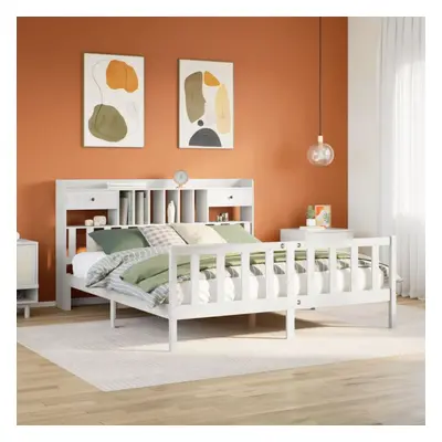 vidaXL Bookcase Bed without Mattress White 180x200 cm Super King Solid Wood Pine