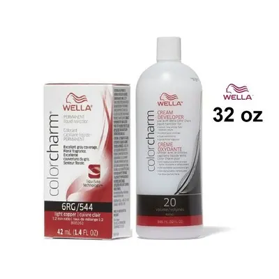 (6RG+Dev(Vol.20)32oz) Wella 6RG Light Copper Color Charm Permanent Liquid Haircolor