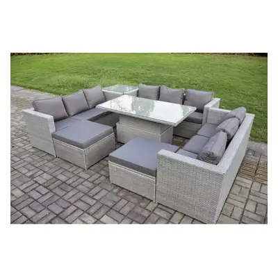 Fimous Seater Outdoor PE Rattan Garden Funiture Set Adjustable Rising Lifting Table Sofa Dining 