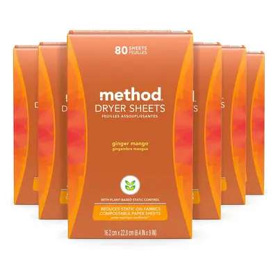 Method Dryer Sheets Ginger Mango Fabric Softener and Static Reducer Compostable and Plant-Based 