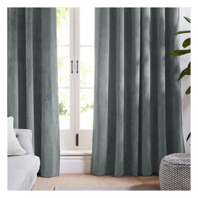 (Grey, 90" x 90" (228cm x 228cm)) Velvet Curtain Pair Eyelet Ring Top Curtains with Tiebacks