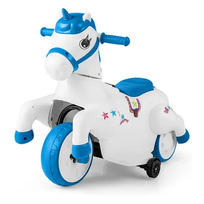 12V Unicorn Ride on Toy Ride on Pony Motorcycle with Training-Navy