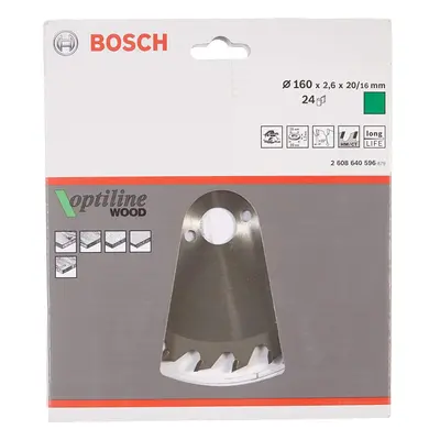 Bosch Optiline Wood Circular Hand Saw Blade, 160mm x 2.6mm x 20mm, Teeth, Grey