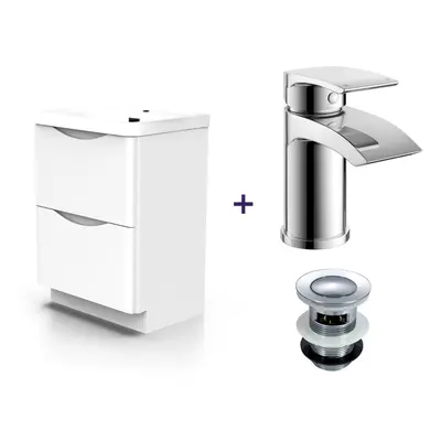 Nes Home White Basin Vanity Unit and Tap Set