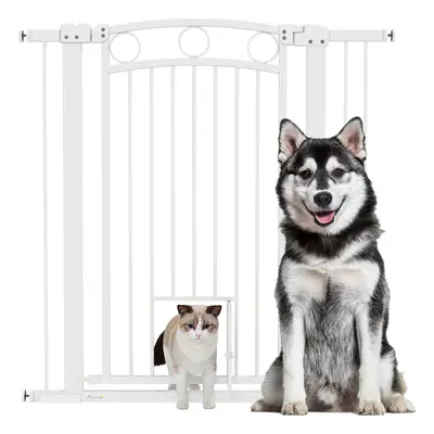 PawHut Stair Gate with Cat Door, Adjustable Width, 76-104cm and 106cm Tall