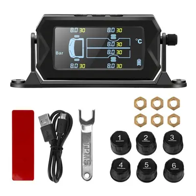 (6 External Sensors) Car RV Truck TPMS Wireless Tire Pressure Monitoring System with Replaceable