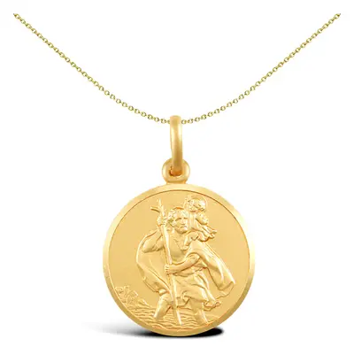 Jewelco London Solid 9ct Yellow Gold Matte St Christopher Medallion Pendant - JPM006