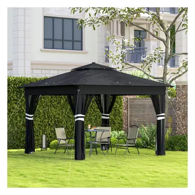 Outsunny 3x3(m) Pop Up Gazebo w/ Solar-Powered LED Lights Netting Black