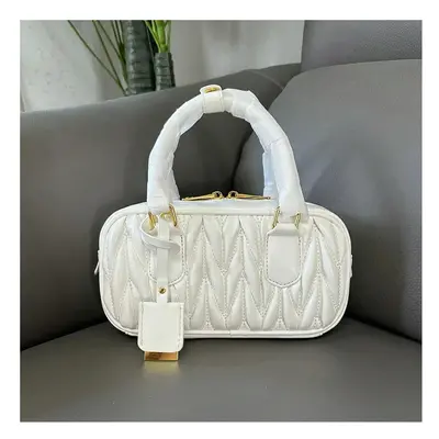 (white) Women Boston Handbag Brand Design Metal Letters Large Capacity Ladies Shoulder Bag Upgra