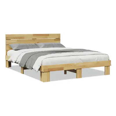 vidaXL Bed Frame with Headboard without Mattress 140x190 cm Solid Wood Oak