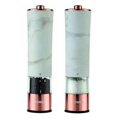 Tower T847005WR Marble Rose Gold Electric Salt and Pepper Mill with LED Light, Battery-Operated 