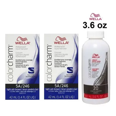 (5A+5A+Dev (Vol. 20) 3.6oz) Wella 7A Medium Smokey Ash Blonde Color Charm Permanent Haircolor & 