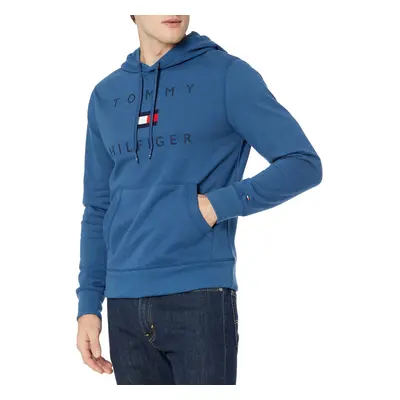 Tommy Hilfiger mens Stacked Logo Popover Hoodie Sweatshirt Blue Jean