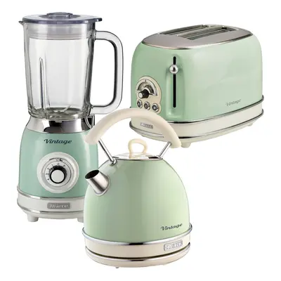 Ariete ARPK26 Retro Style Dome Kettle, Toaster & Jug Blender Set, Vintage Design, Green