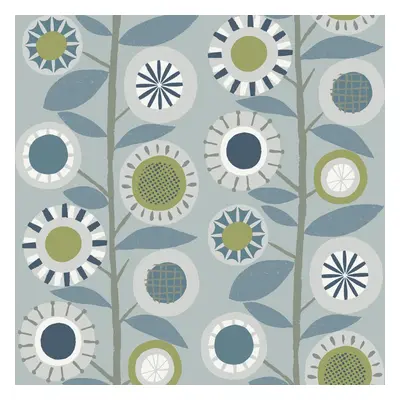 (Blue) Sisu Floral Geometric Wallpaper Fine Decor