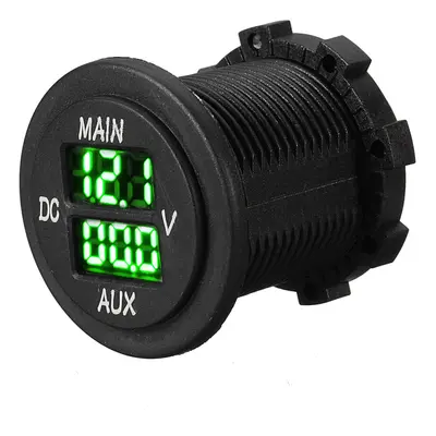 (Green) 12V 24V AUX Main LED Digital Dual Voltmeter Voltage Gauge Battery Monitor Panel