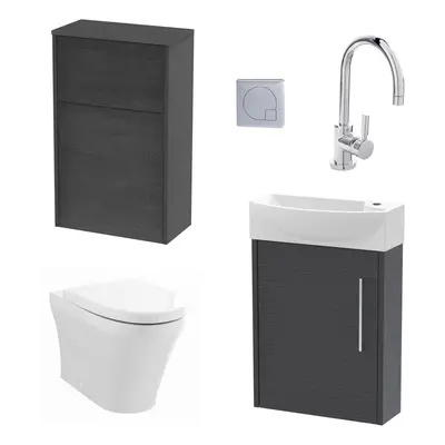 Power Cloakroom Bundle - Left Wall Hung Vanity Unit, Concealed Cistern WC Unit, Toilet & Tap, 44