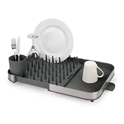 Duo Expanding Dish Drainer Rack with Removable Cutlery Holder, Draining Spout, Stainless-steel