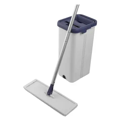 LA030223FEU7 Deep Clean Flat Mop & Bucket Set, Dual Compartment Self-Wringing Dirt Scraper 5.5L 