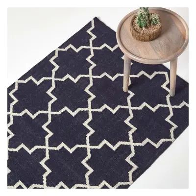 (160 x cm) Edmonton Navy Blue and White 100% Cotton Geometric Pattern KIlim Rug