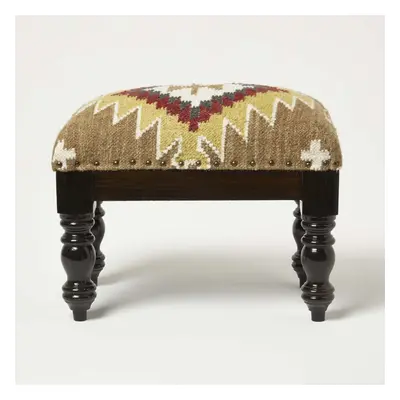 (Brown & Grey, x x cm) Handwoven Kilim Footstool