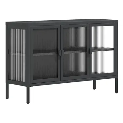 vidaXL Sideboard Storage Cabinet Cupboard Side Cabinet Black Glass and Steel