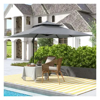 Outsunny Cantilever Parasol Roma Umbrella w/ Base Weights, Light Grey