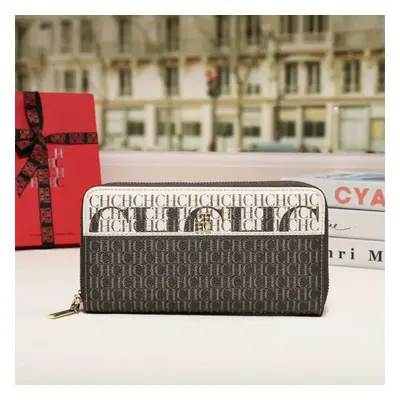 (Beige) Luxury Brand Spring Fashion Women's Storage Wallet Cartoon Jacquard PU Long Capacity PVC