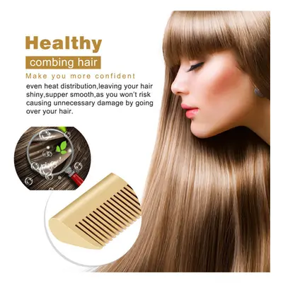 (Gold) Electric Heating Comb Curling Iron Heated Brush Copper Hair Straightener Comb