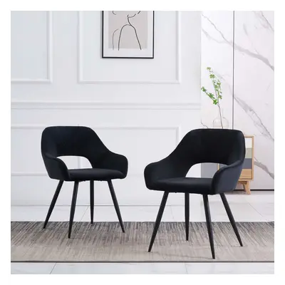 (Black) 2X Dining Chairs Velvet Metal Leg Upholstered UK