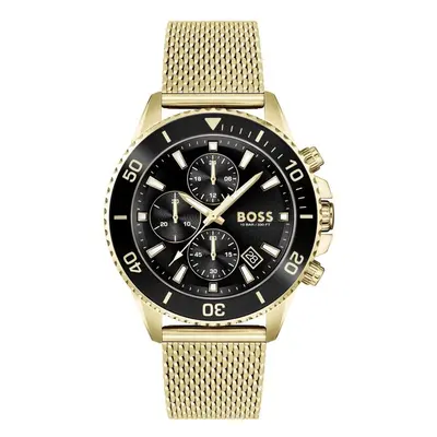 HUGO BOSS HB MENS ADMIRAL WATCH BLACK FACE GOLD MESH STRAP