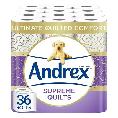 Andrex Supreme Quilts Quilted Toilet Paper - Toilet Roll Pack - 25% Thicker Than Before to Provi