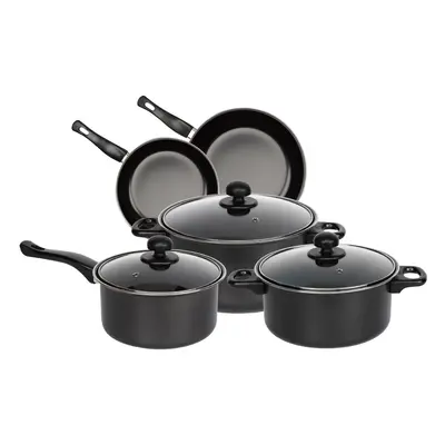 Black Pcs Cookware Set Cooking Pot Frying Pan Saucepan With Lids