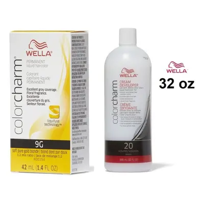 (9G + Developer (Vol. 20) 32oz) Wella Color Charm Haircolor 9G Soft Pure Golden Brown