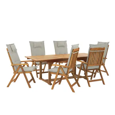 6 Seater Garden Dining Set with Cushion JAVA Acacia Wood Taupe