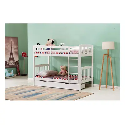 (With mattresses, No) WHITE WOOD BUNK BED 3FT SINGLE KIDS BUNKBED