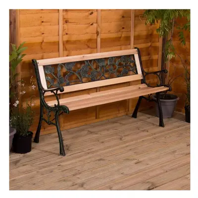 (Rose Style) Seater Garden Bench Wooden Seat Armrests