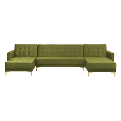 U-Shaped Sofa ABERDEEN Green Velvet Reversible