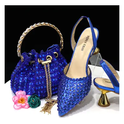 (Blue, 42) Italian Design Shoe And Bag Set In Attractive Matching Colours - High Quality Handmad