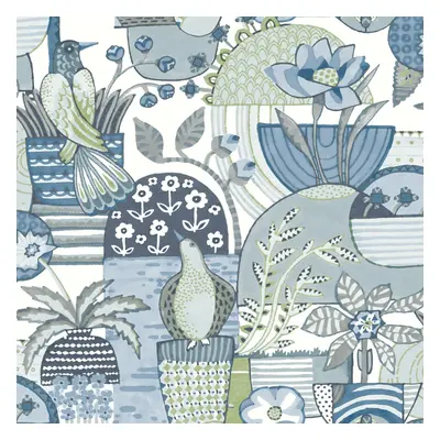 (Blue) Fika Blissful Birds Wallpaper Fine Decor