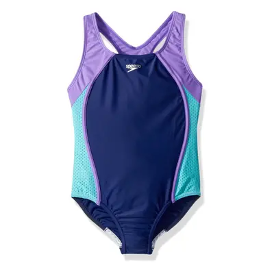 Speedo Girl's Swimsuit One Piece Mesh Splice Thick Strap Blue Harmony