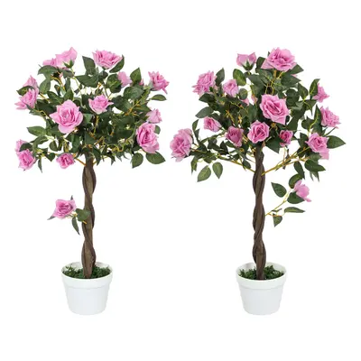 Outsunny Set of 90cm Artificial Rose Tree, Fake Decorative Plant, Purple