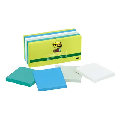 Post-it 65412SST Recycled Notes in Bora Bora Colors x 90-Sheet 12/Pack