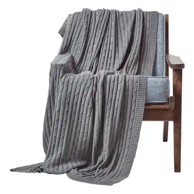 (Grey, x cm) Cotton Cable Knit Throw